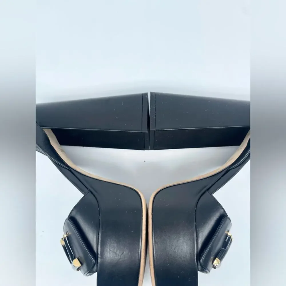 Louis Vuitton Black Leather LV logo embellished Shake Platform sandals EU 38